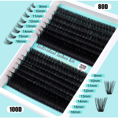 Individual Cluster Lashes – 20-100D Natural Look DIY Eyelash Extensions, 280pcs Mixed Tray Volume Lashes