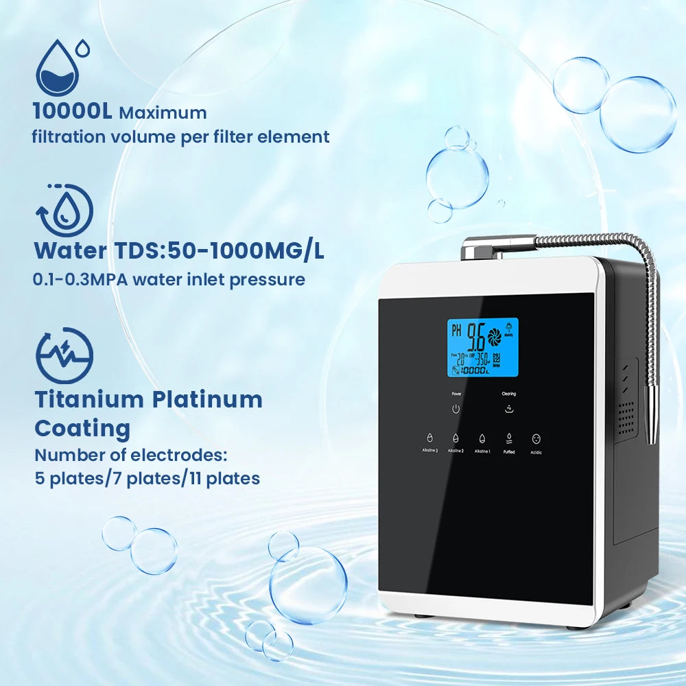 11-Plate Platinum Alkaline Water Ionizer Machine — Household PH 4.5~10.5 Acid & Alkaline Water Generator