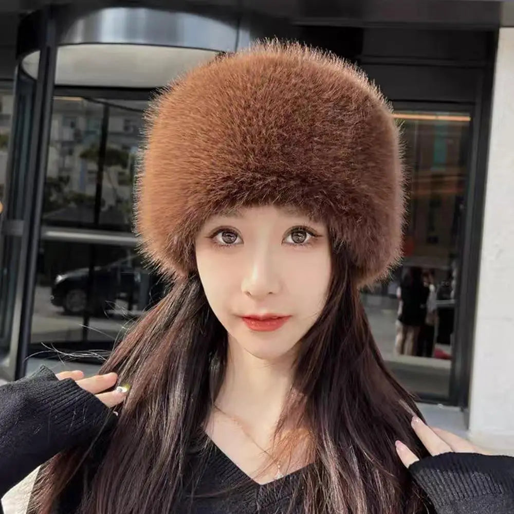 Women’s Winter Fluffy Fur Hat – Thick Warm Faux Fur Ski Cap, Russian Mink Fisherman Style, Windproof
