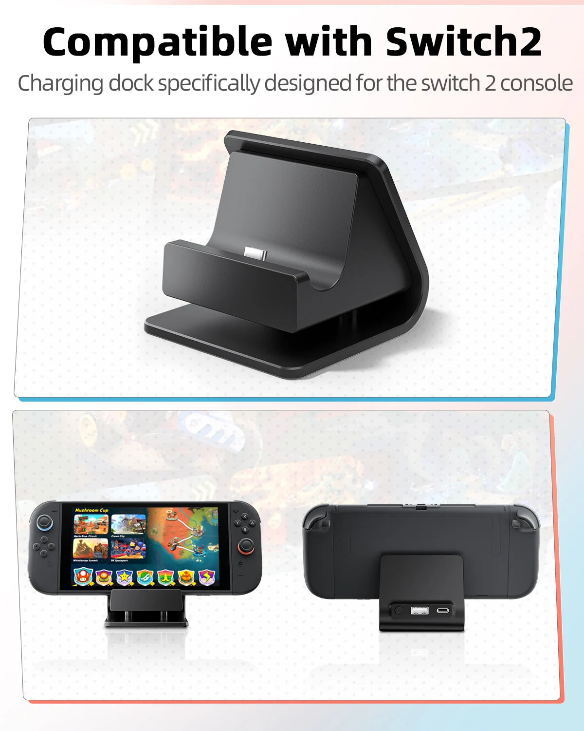 RGB Charger Dock for Nintendo Switch – Portable Charging Stand for 2 Joy-Con Controllers