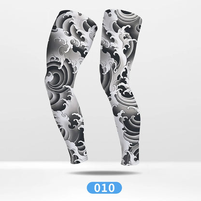 KoKossi Tattoo Print Leg Sleeves - Ice Silk Breathable Non-Slip Compression Sleeves