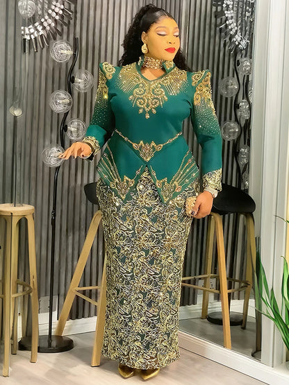 Luxury African Dresses for Women - Elegant Long Sleeve Ankara Dashiki Maxi Gown for Wedding, Party & Evening Wear