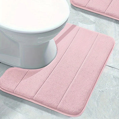Soft Non-Slip Quick-Dry Bathroom U-Mat - Pure Color Stripe Absorbent Toilet & Shower Carpet