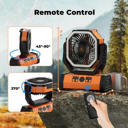 20000mAh Portable Camping Fan — Rechargeable Battery-Powered Outdoor Tent Fan with LED Light, Hanging Hook & 4-Speed Wind