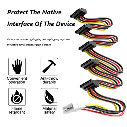 SATA Power Cable Splitter - 1 to 5 Hard Drive Power Connector Adapter for DIY PC Power Supply Setup