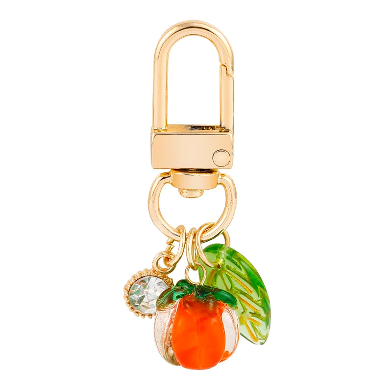 EASYA Vintage Imitation Fruit Charm Keychain – Lemon, Persimmon & Strawberry Glass Pendant, Luxury Jewelry for Women
