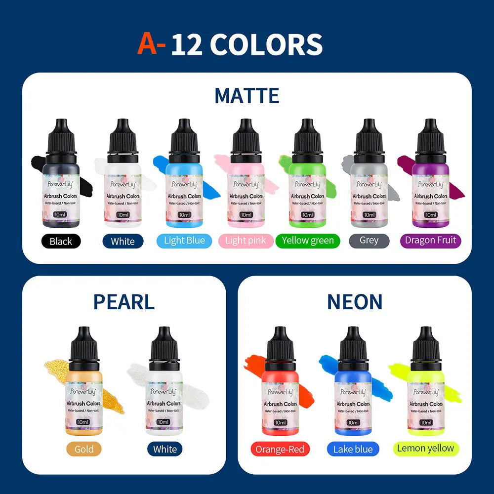 12pcs Airbrush Nail Ink Paint Set – Colorful Nail Polish for Spray Gun, Stencil & Hollow Pattern Art Tools
