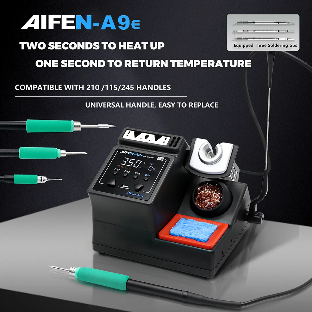 AIFEN A9E Soldering Station – Compatible with 210/245/115 Soldering Iron Tips & Handle Temperature Control for Welding