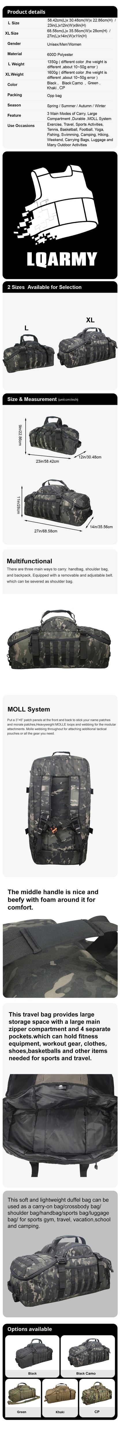 LQARMY 60L/80L Tactical Camping Backpack - Molle Hiking, Travel & Climbing Rucksack for Men