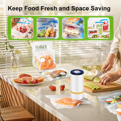 Portable Electric Vacuum Sealer Pump with Reusable BPA-Free Zipper Vacuum Bags – Handheld Food Storage Sealing Kit