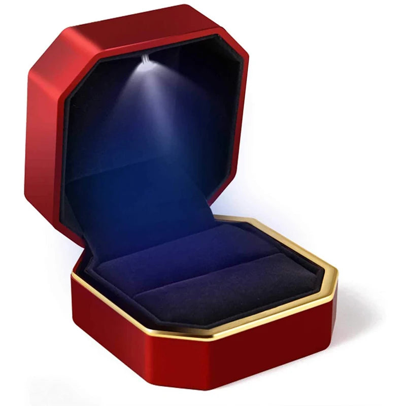 LED Jewelry Ring & Necklace Box — Luxury Velvet Display Case with Light for Engagement, Proposal & Wedding Gifts