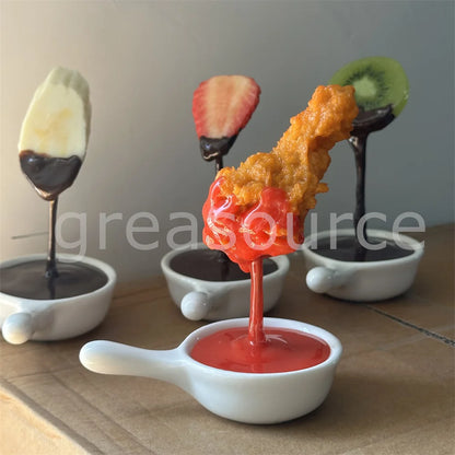 Fake Food Dipping Bowls - Simulated Fruit & Chicken Sauce Models for Photography, Food Display & Advertising Props
