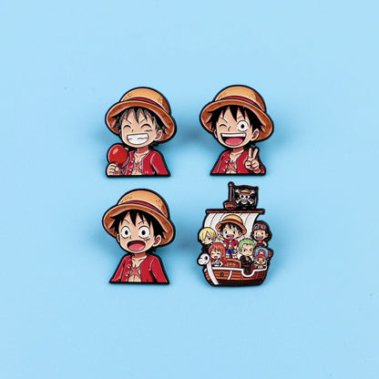Anime Pirate Enamel Pins 4PCS Set - Cute Backpack Hat Lapel Badges for Fans & Cosplay Gifts