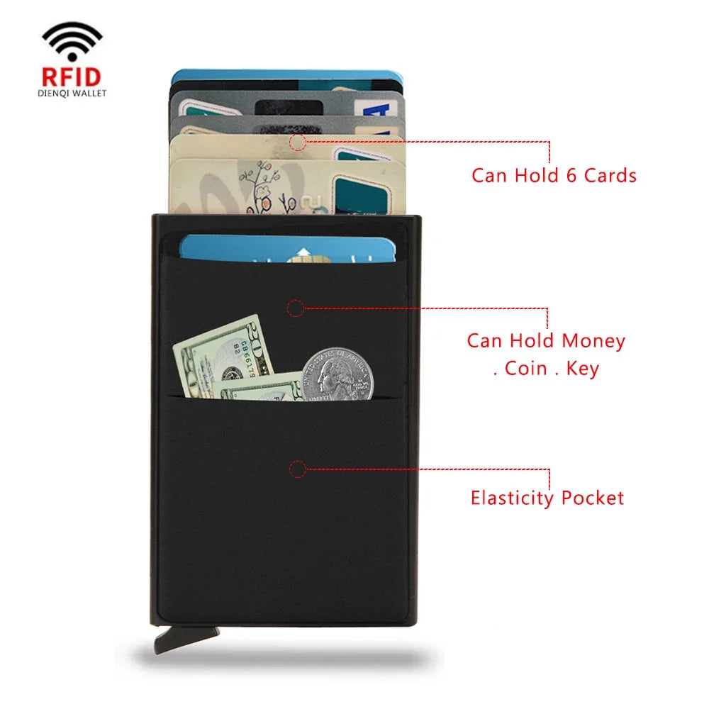RFID Credit Card Holder for Men, Thin Slim Luxury Metal Mini Minimalist Wallet, Bank & ID Cardholder Case