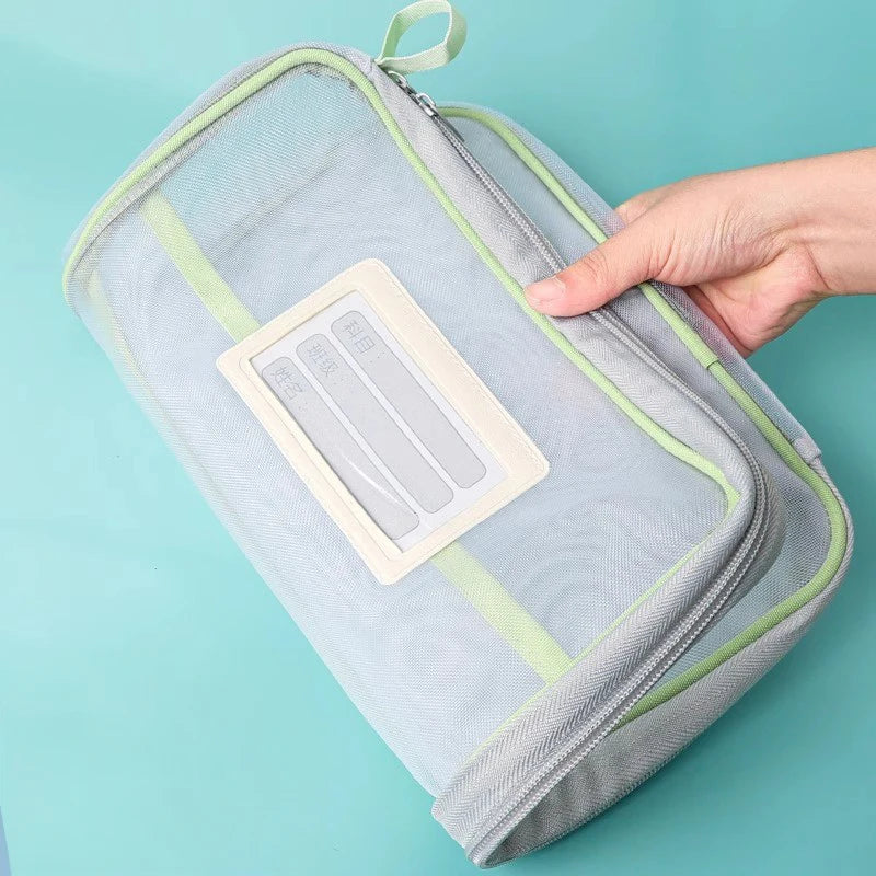 A4 Double Layer Mesh Zipper Storage Bag – Large Capacity Stationery Organizer Folder for School and Office Supplies