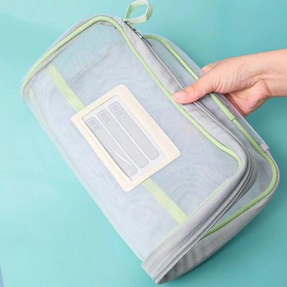 A4 Double Layer Mesh Zipper Storage Bag – Large Capacity Stationery Organizer Folder for School and Office Supplies
