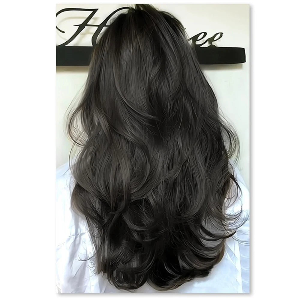 Synthetic Long Curly V-Shaped Wig – Seamless, Voluminous Hair Extension for Women