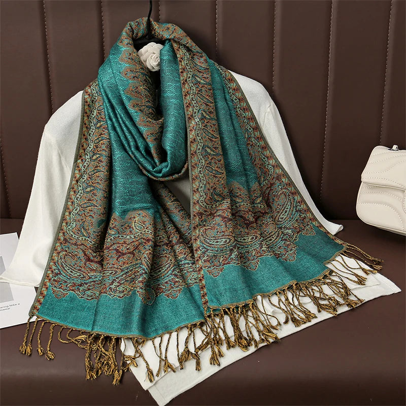 Luxury Autumn Cashmere Pashmina Shawl – Warm Winter Scarves for Women, Printed Cotton Foulard Stole Scarf 2023
