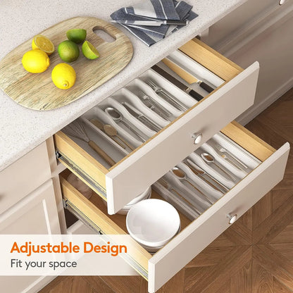 Adjustable Flatware Organizer Tray with Dividers – Plastic Utensil Holder for Spoons, Forks & Knives