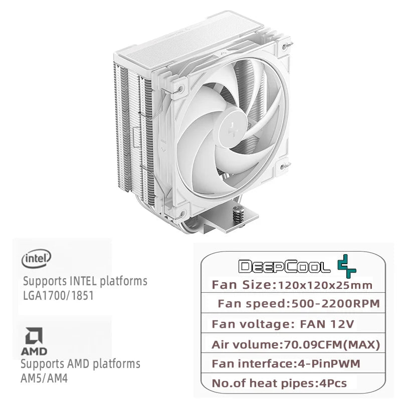DEEPCOOL AG400 ARGB CPU Air Cooler – 4 Heat Pipe PWM 220W TDP High Performance Cooling for Intel LGA1700/1200/115X & AMD AM4/AM5