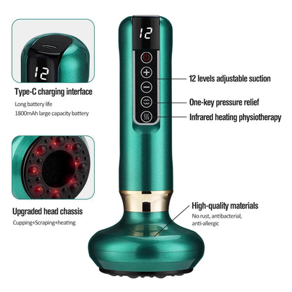 12/6 Levels Intelligent Vacuum Cupping Massager – Negative Pressure Heating Wireless Scraping Apparatus for Meridian Relaxation