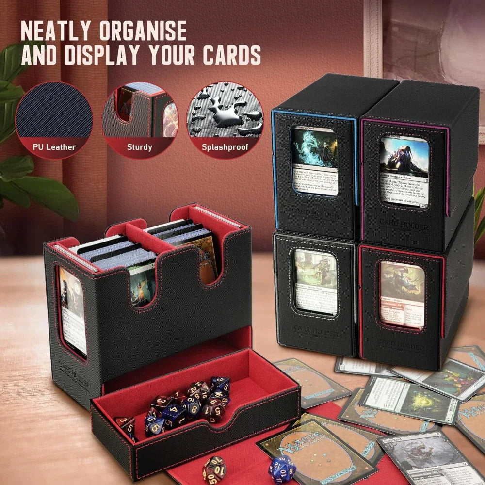 3-in-1 MTG Deck Box – Card Storage Case for 200+ Single-Sleeved TCG/CCG Cards with 4 Dividers & 2 Toploaders