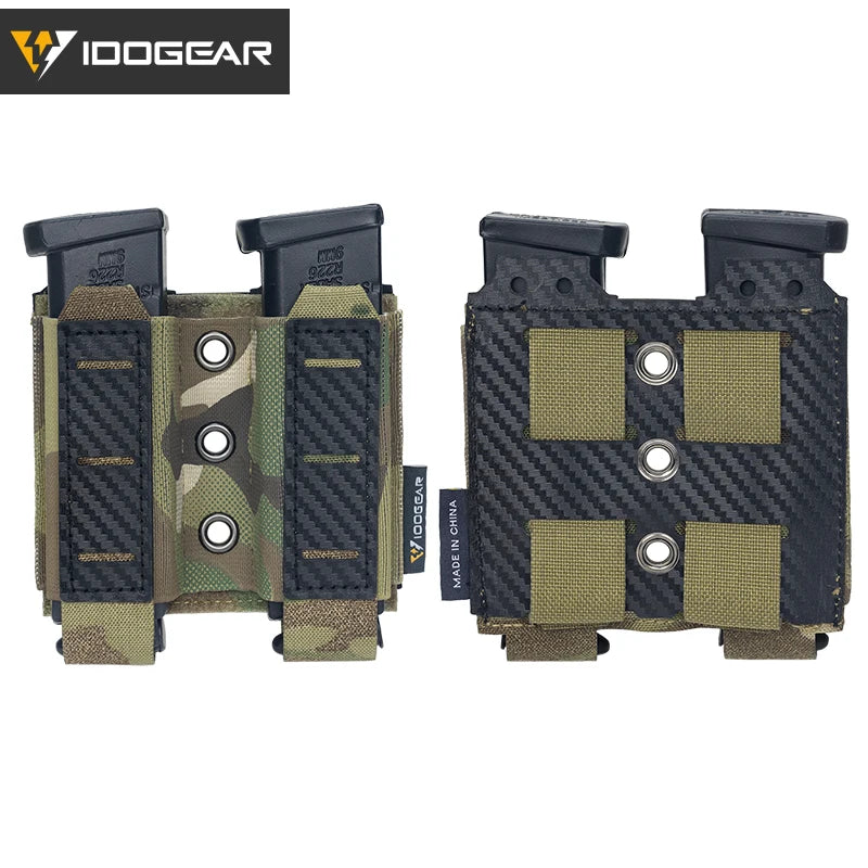 IDOGEAR Tactical Mag Pouch 9mm – Double Carbon Fiber MOLLE Carrier, Camo 3590