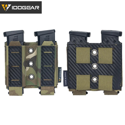 IDOGEAR Tactical Mag Pouch 9mm – Double Carbon Fiber MOLLE Carrier, Camo 3590