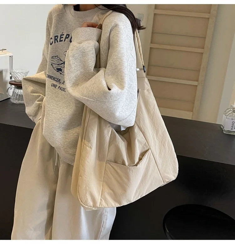 2025 Trendy Women's Soft Cloth Shoulder Bag – Solid Color, Y2K Casual Style, Crossbody Handbag for Students