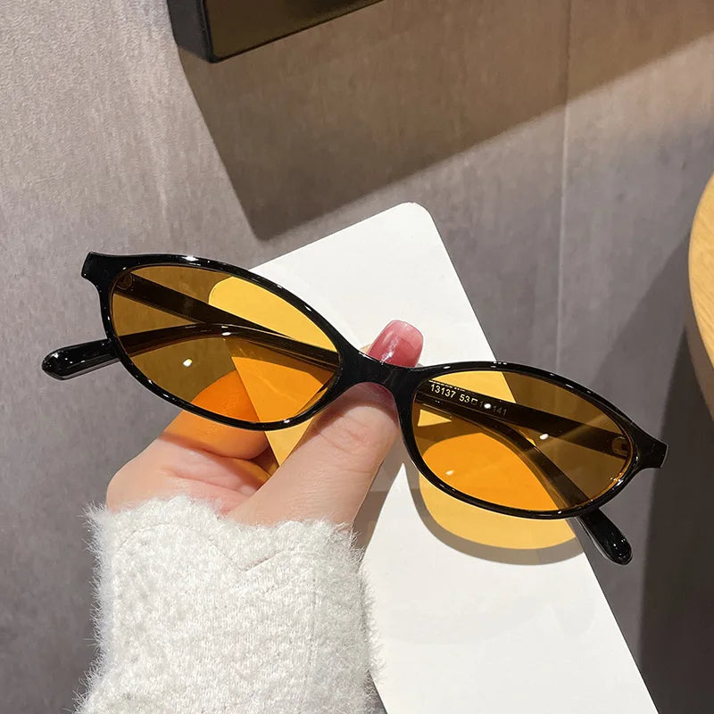 Retro Oval Frame Sunglasses — Trendy Small Frame Punk Cat Eye Sunshade Glasses, Personalized Fashion Sun Protection Eyewear
