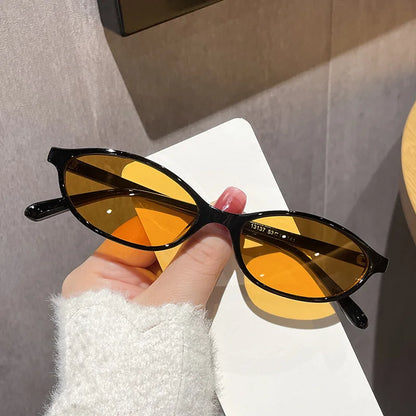 Retro Oval Frame Sunglasses — Trendy Small Frame Punk Cat Eye Sunshade Glasses, Personalized Fashion Sun Protection Eyewear