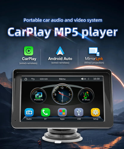 BQCC 7-inch Car Radio Multimedia Player – Wireless CarPlay & Android Auto, Touch Screen with Sun Visor (5300)
