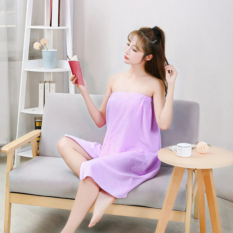 New Coral Velvet Bath Skirt – Soft, Absorbent, Thickened Wearable Bath Towel with Elastic Edge for Women, Quick Dry