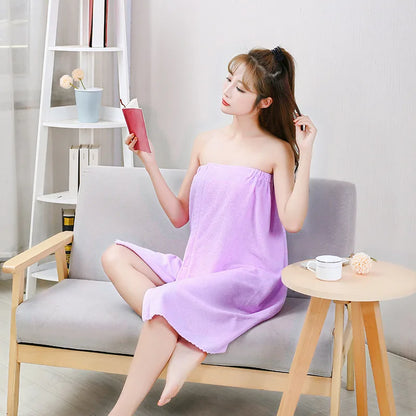New Coral Velvet Bath Skirt – Soft, Absorbent, Thickened Wearable Bath Towel with Elastic Edge for Women, Quick Dry