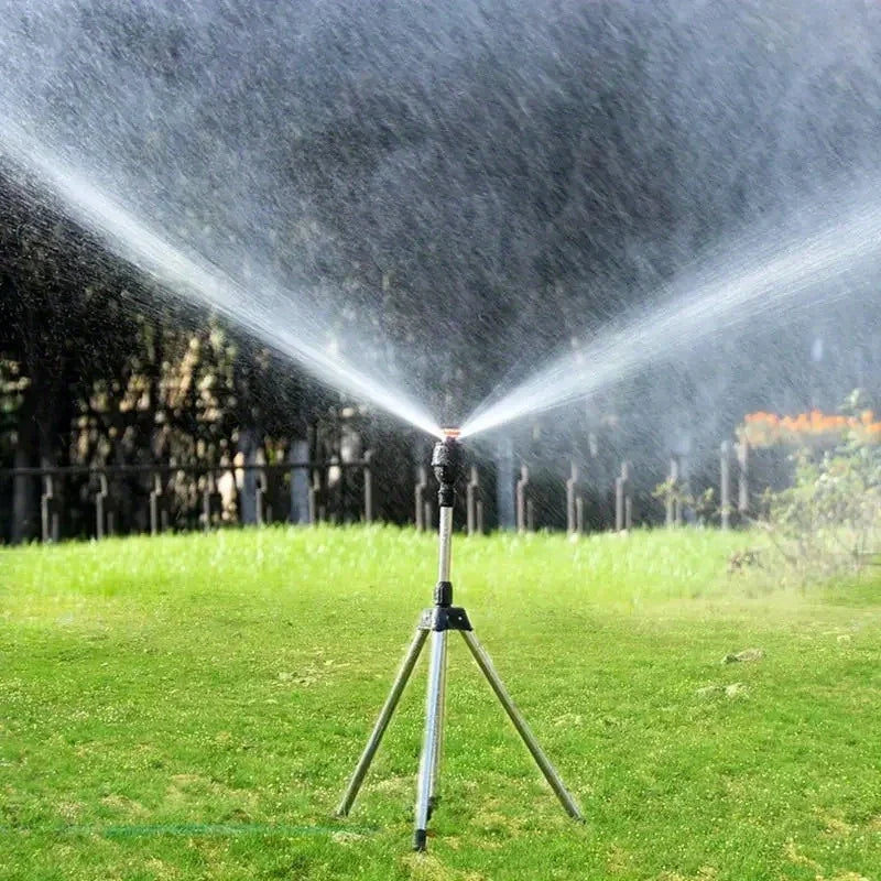 360° Rotary Garden Sprinkler - Stainless Steel Tripod Lawn Irrigation Sprinkler with Telescopic Support