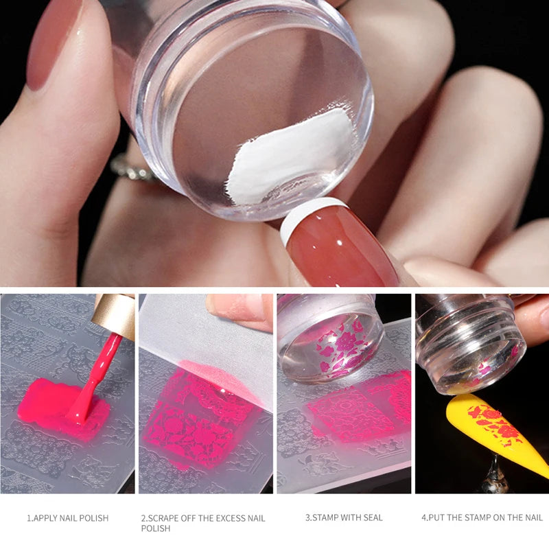 Clear Jelly Nail Stamper Set - Silicone Nail Art Stamp Tool with Scraper for Manicure Designs