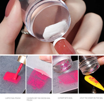 Clear Jelly Nail Stamper Set - Silicone Nail Art Stamp Tool with Scraper for Manicure Designs