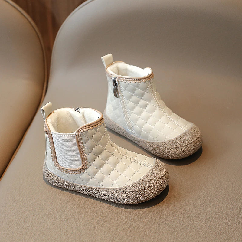 Autumn Winter Baby Girls Boots — Waterproof, Windproof, Non-Slip Plush Ankle Shoes for Kids