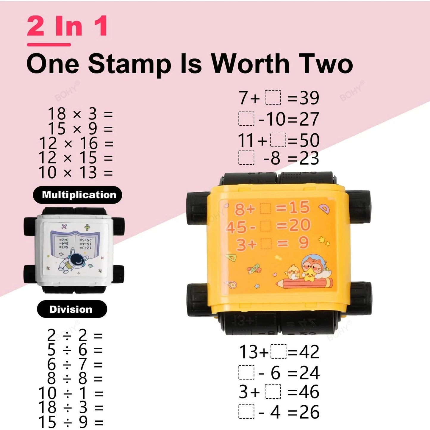 2-in-1 Teaching Stamp: Fill-In-The-Blank & Math Roller - Reusable Design for Digital Math Practice up to 100