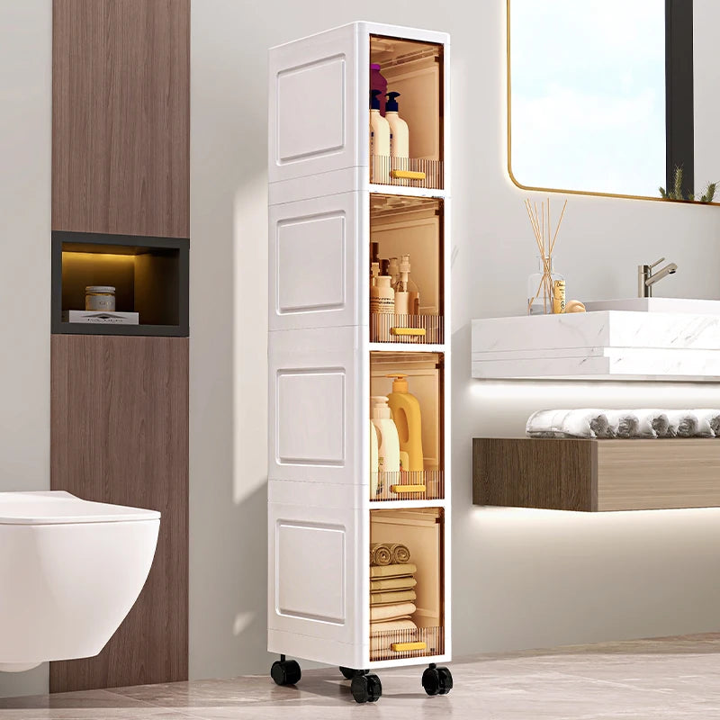20cm Slim Storage Cabinet - 3/4/5 Tier Narrow Rolling Organizer Shelf with Wheels for Space-Saving Home Storage