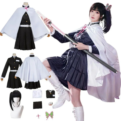 Tsuyuri Kanao Cosplay Costume – Anime Kimono Uniform with Wig for Women & Kids