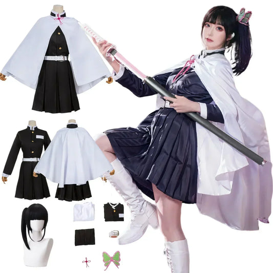 Tsuyuri Kanao Cosplay Costume – Anime Kimono Uniform with Wig for Women & Kids