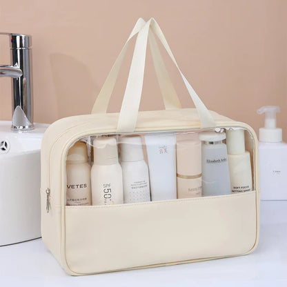 Portable Transparent Travel Cosmetic Bag for Women — Large-Capacity Waterproof Makeup & Toiletry Storage Case