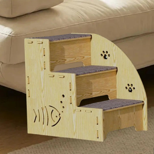 Wooden Non-Slip 3-Step Pet Stairs Ramp for Dogs & Cats – Indoor Climbing Ladder for Small Pets and Senior Animals