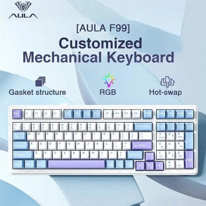 AULA F99 99-Key Gaming Mechanical Keyboard – Wired, 2.4G Wireless, Bluetooth, Hot-Swappable PBT Gasket RGB for Gaming & Typing