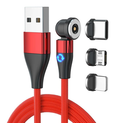 3-in-1 Magnetic Charging Cable — Micro USB & Type-C with 540° Rotate LED for Xiaomi, Samsung, Huawei, iPhone
