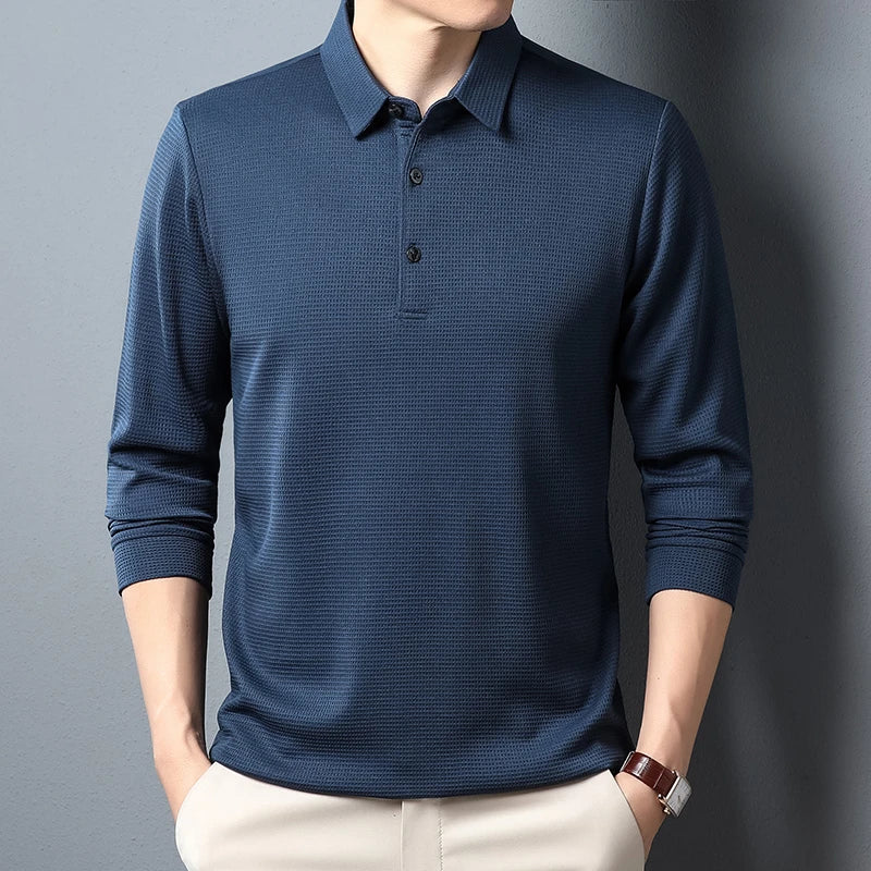 Men's Business Casual Long Sleeve Polo Shirt - Comfortable Summer Top