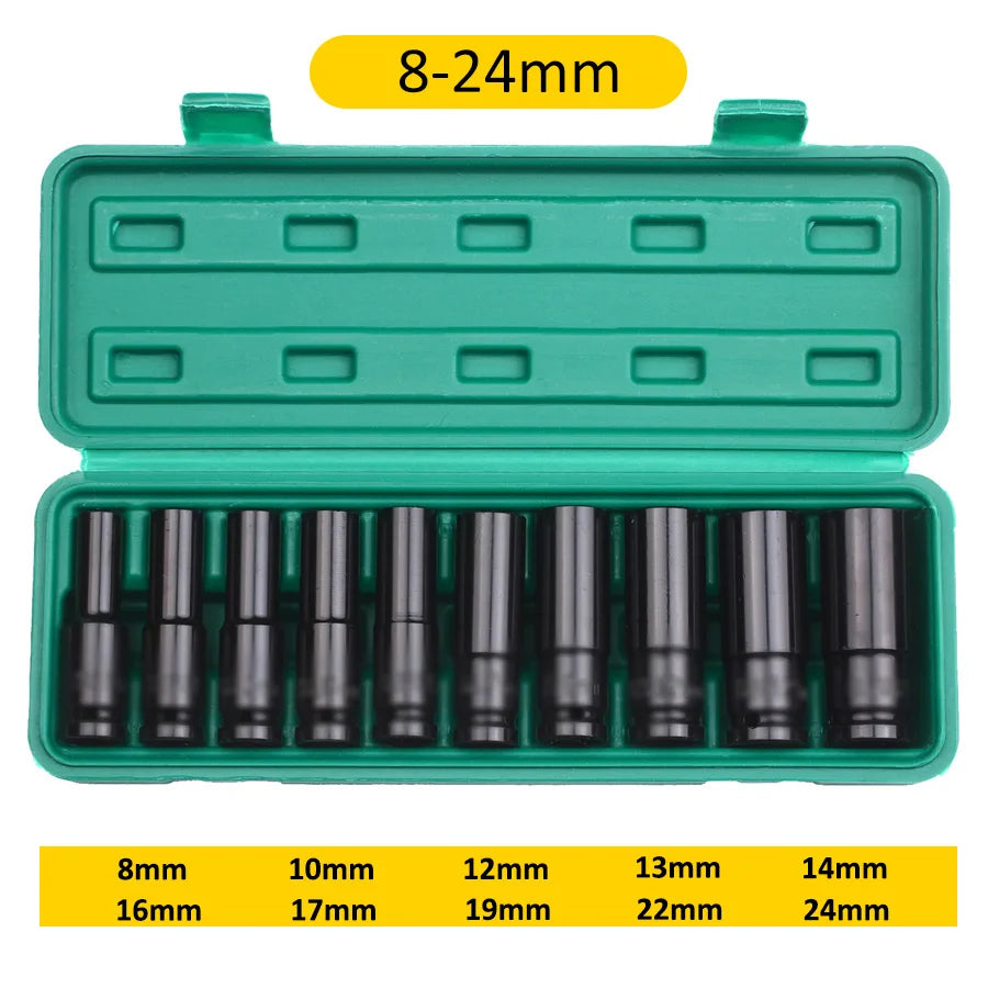 1/2 Inch Drive Impact Socket Set - 10/20PCS 6-Point Metric Carbon Steel Sockets 8-32mm with Storage Case