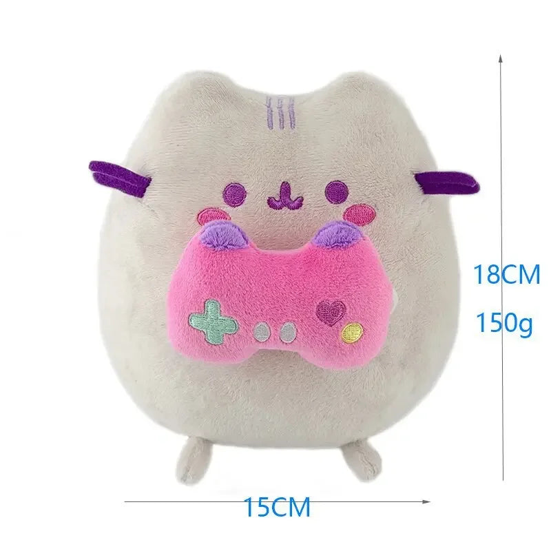18cm Pusheen Fat Cat Plush Toy - Cute Arcade Game-Inspired Stuffed Doll with Soft Drink Can and Game Controller Designs