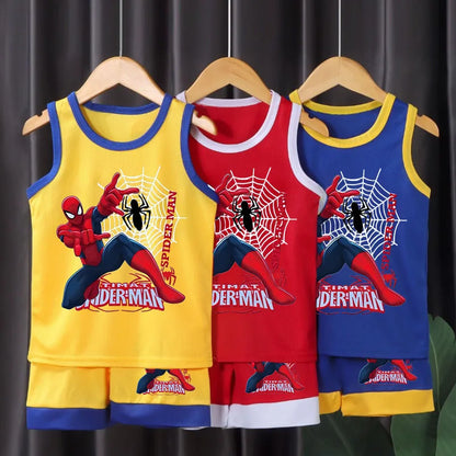 Kids Summer Basketball Outfit Set - Breathable Mesh Vest & Shorts Cartoon Sportswear for Boys